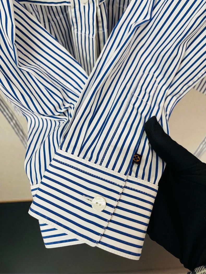 Louis Vuitton Louis Vuitton Blue and White Stripe Doll Collar Waist Shirt Size XXS / US 00 / IT 34 - 2 Thumbnail