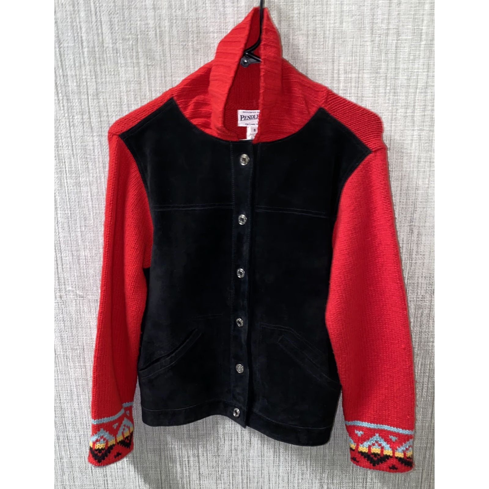 Pendleton Pendleton Jacket Womens Red/Black Leather Button Front Aztec Southwest Casual Size S Size S / US 4 / IT 40 - 2 Thumbnail