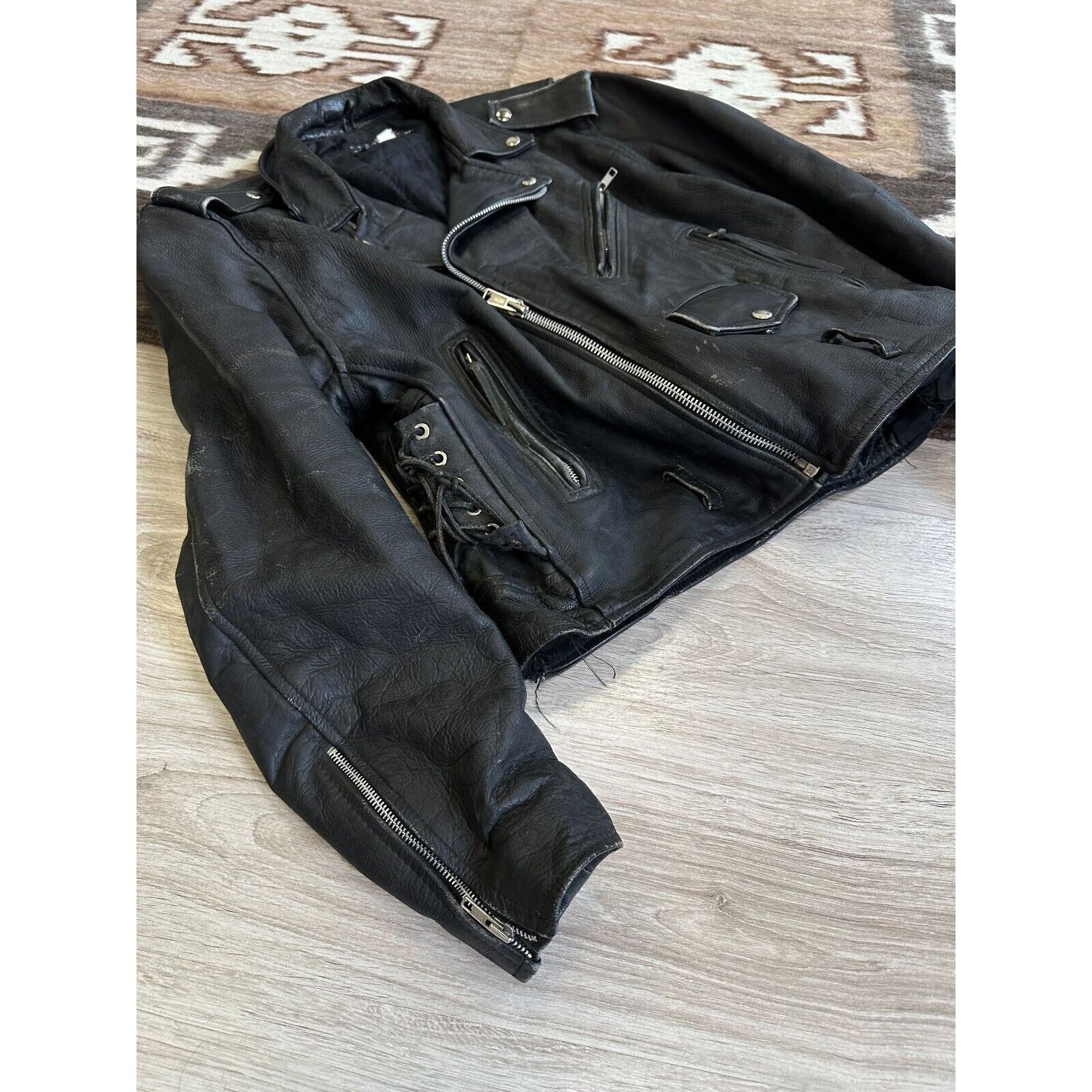 Vintage Vintage 90s Leather Moto Biker Side String Jacket 6378AC Size US L / EU 52-54 / 3 - 5 Thumbnail