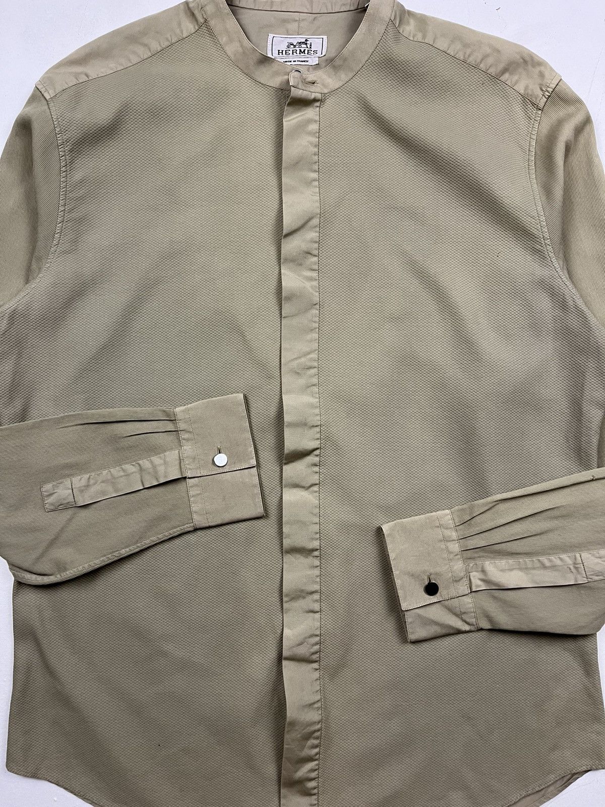 Designer × Hermes × Vintage Hermès Military-Inspired Band Collar Shirt – Made in France Size US XXS / EU 40 - 10 Thumbnail