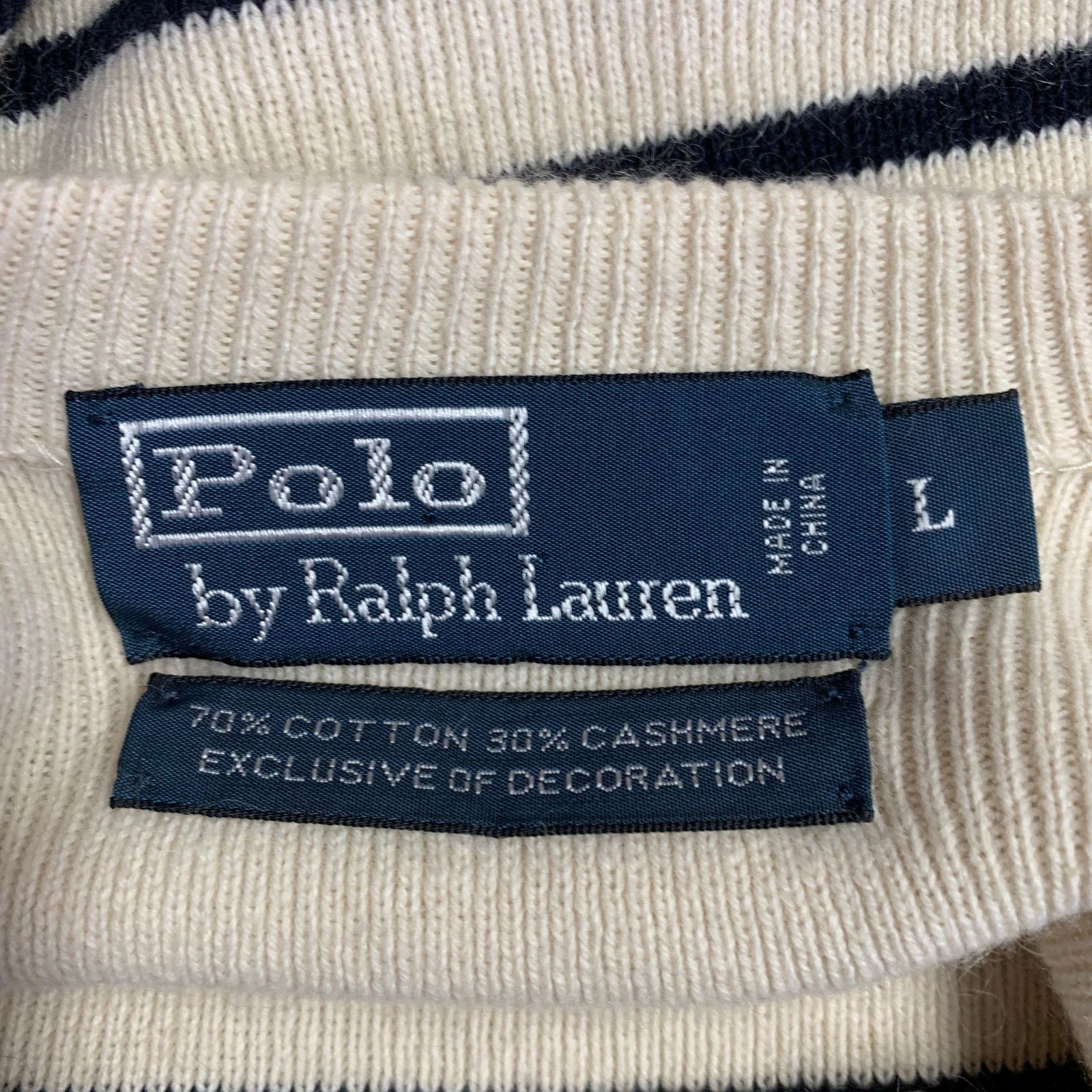 Polo Ralph Lauren Size L Cream Black Stripe Cotton Cashmere Pullover Size US L / EU 52-54 / 3 - 5 Thumbnail