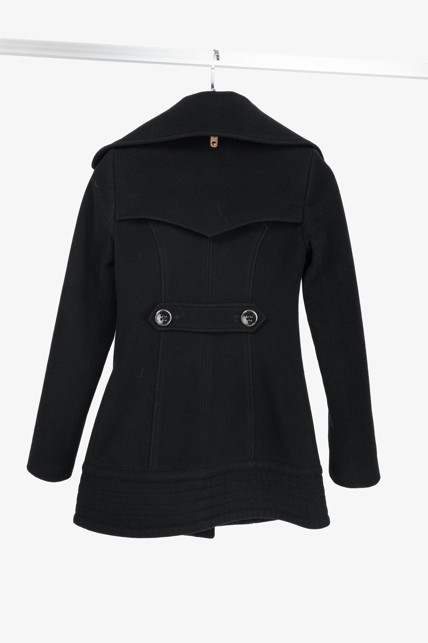 Mackage Mackage Black Wool Leather-Trim Buttoned Coat Size XXS / US 00 / IT 34 - 2 Thumbnail
