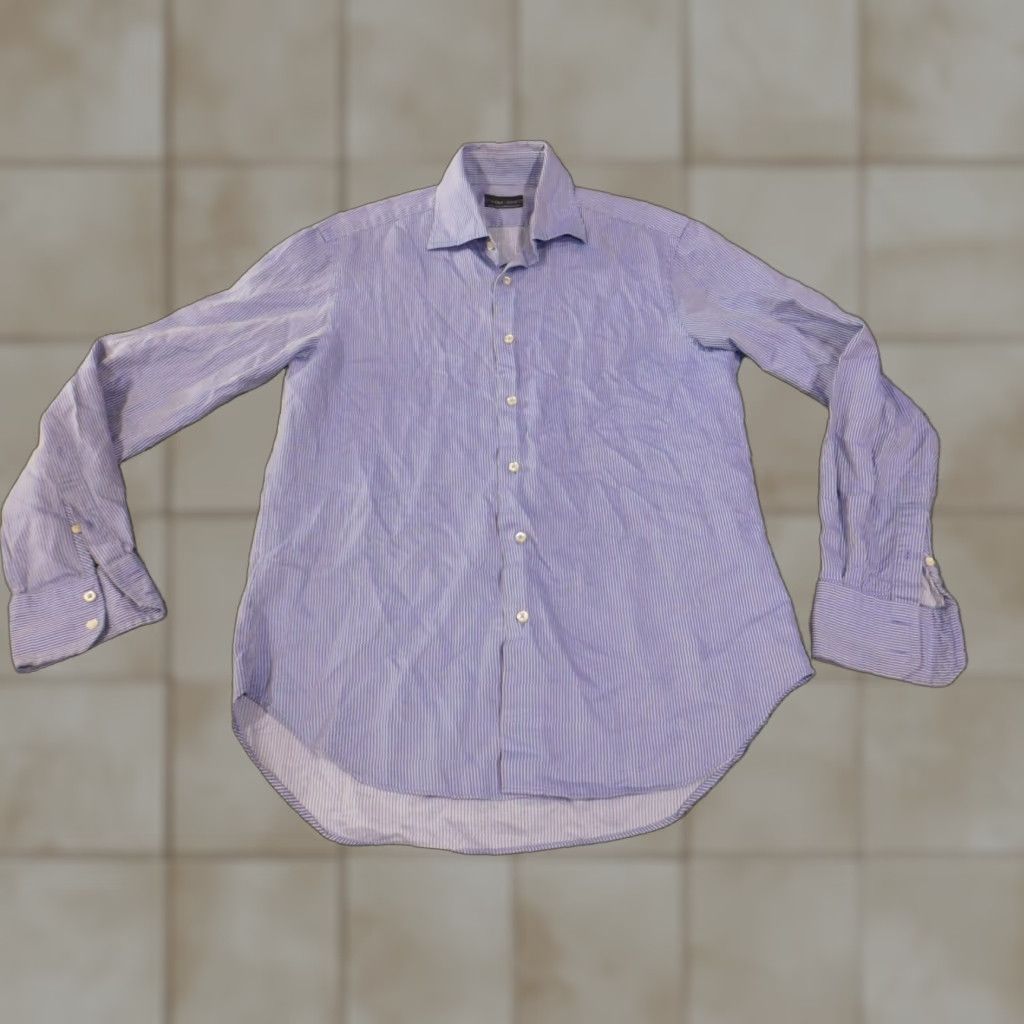 Zara Zara Mens Shirt 15 Blue Regular Striped Button-Up City Modern Dress Slim Knit Cotton Long Sleeve Button-Down Collar Mens Size 40R - 1 Thumbnail