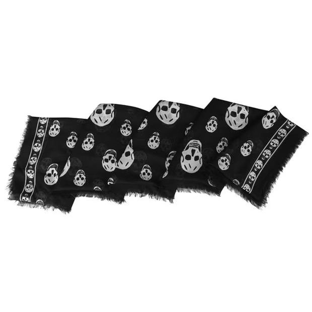 Alexander McQueen o1g2r1mq0824 Size: OS / Classic Silk Blend Scarf Black Ivory Size ONE SIZE - 3 Thumbnail