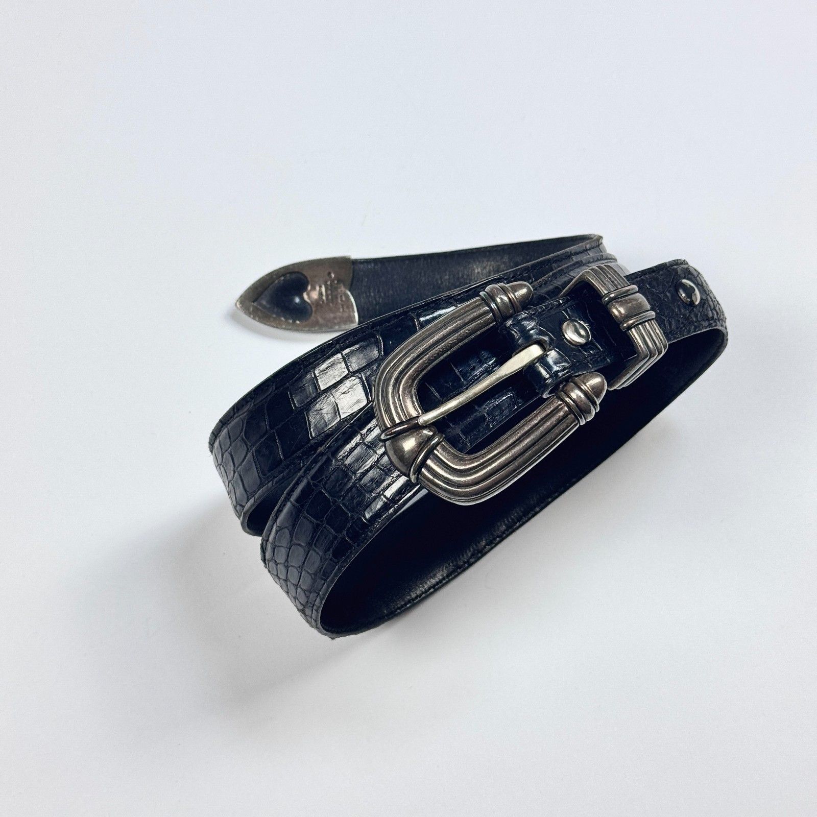 Sterling Silver Douglas Magnus Sterling 14k Gold Buckle Alligator Belt Size ONE SIZE - 19 Thumbnail