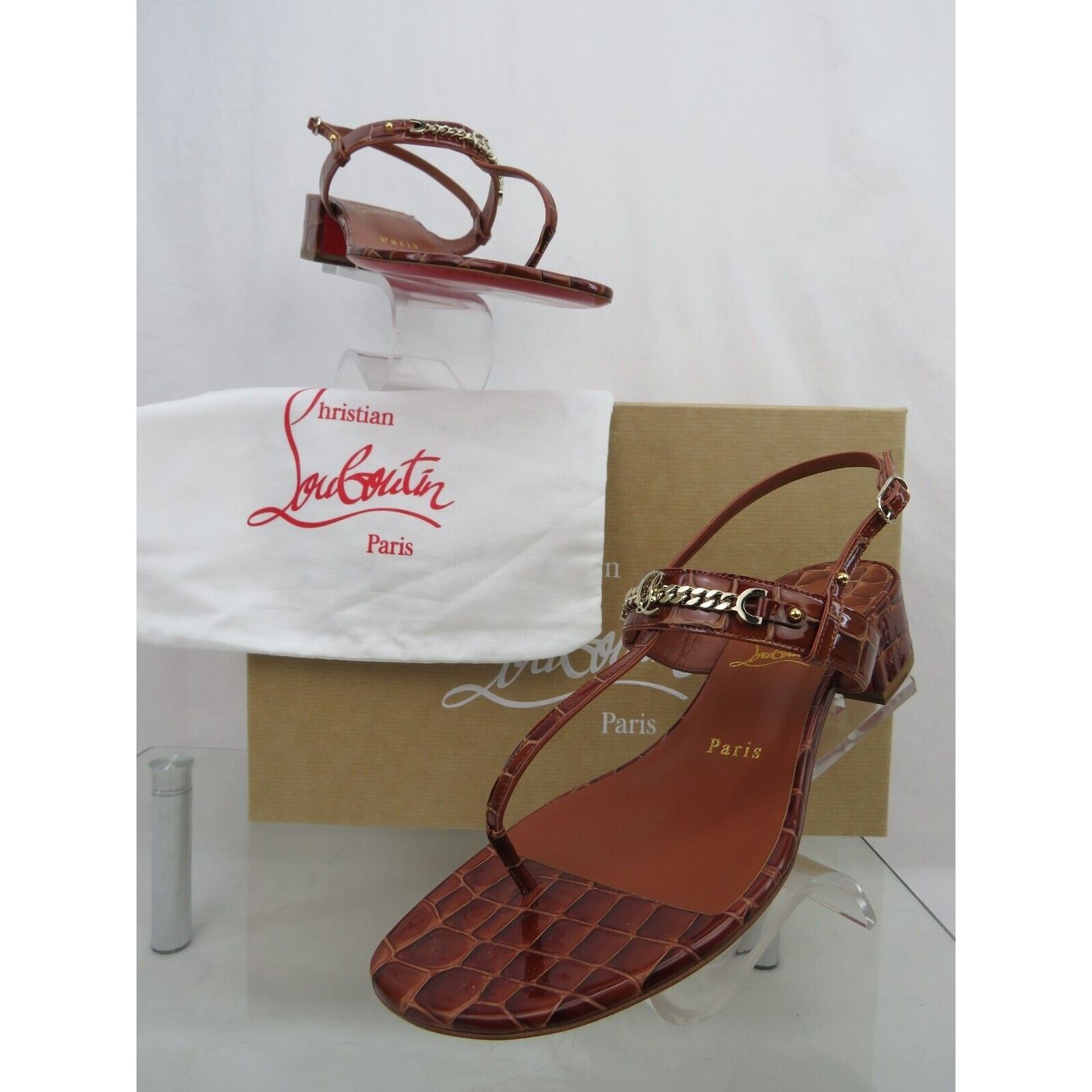 Christian Louboutin LOUBOUTIN MJ BROWN GOLD CHAIN CL LOGO THONG SANDALS 39.5 9 Size US 9.5 / IT 39.5 - 6 Thumbnail