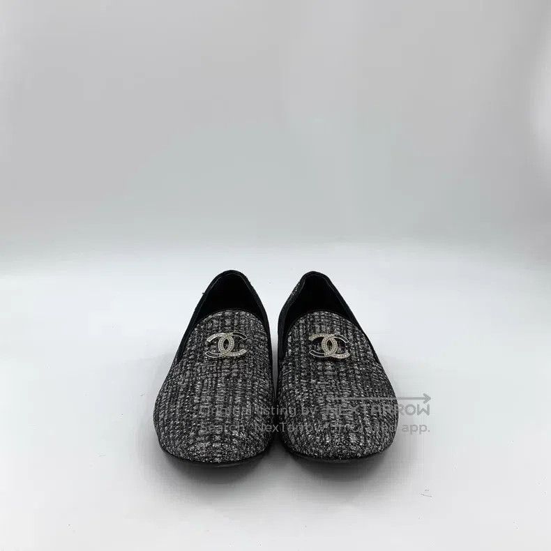 Chanel Chanel Black logo woven tweed casual single shoes Size US 7 / IT 37 - 3 Thumbnail