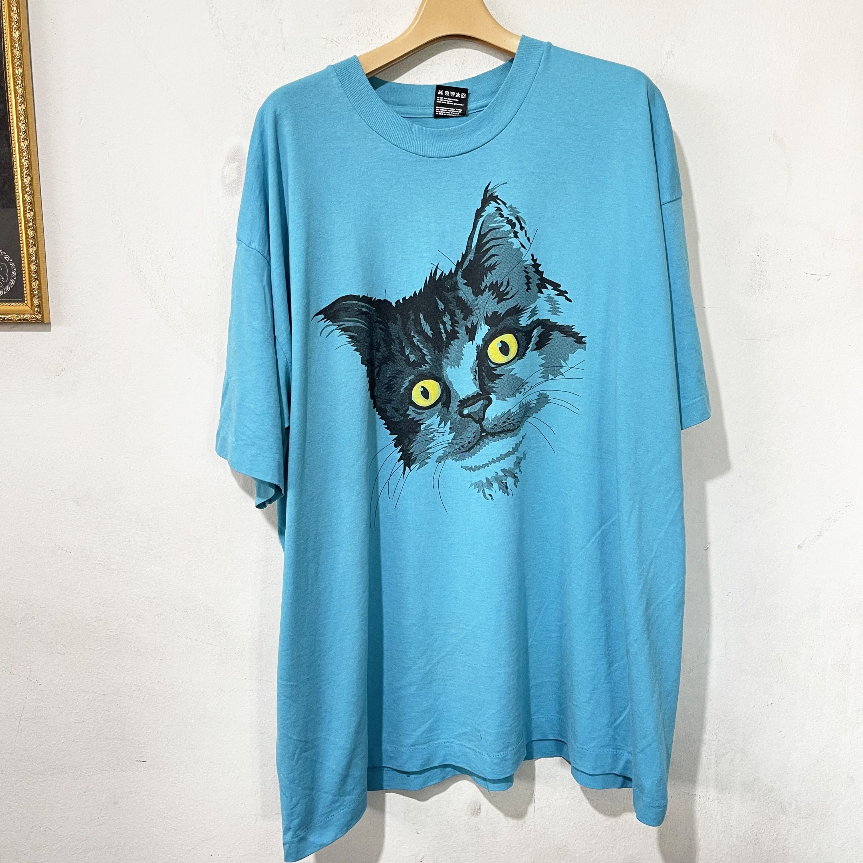 Vintage Vintage 90s Cat Face T-Shirt Size US XXL / EU 58 / 5 - 1 Thumbnail