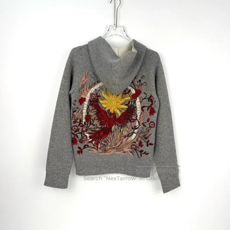 Dior Dior Grey Embroidered Phoenix Flower Cashmere Hooded Cardi Size XS / US 0-2 / IT 36-38 - 4 Thumbnail