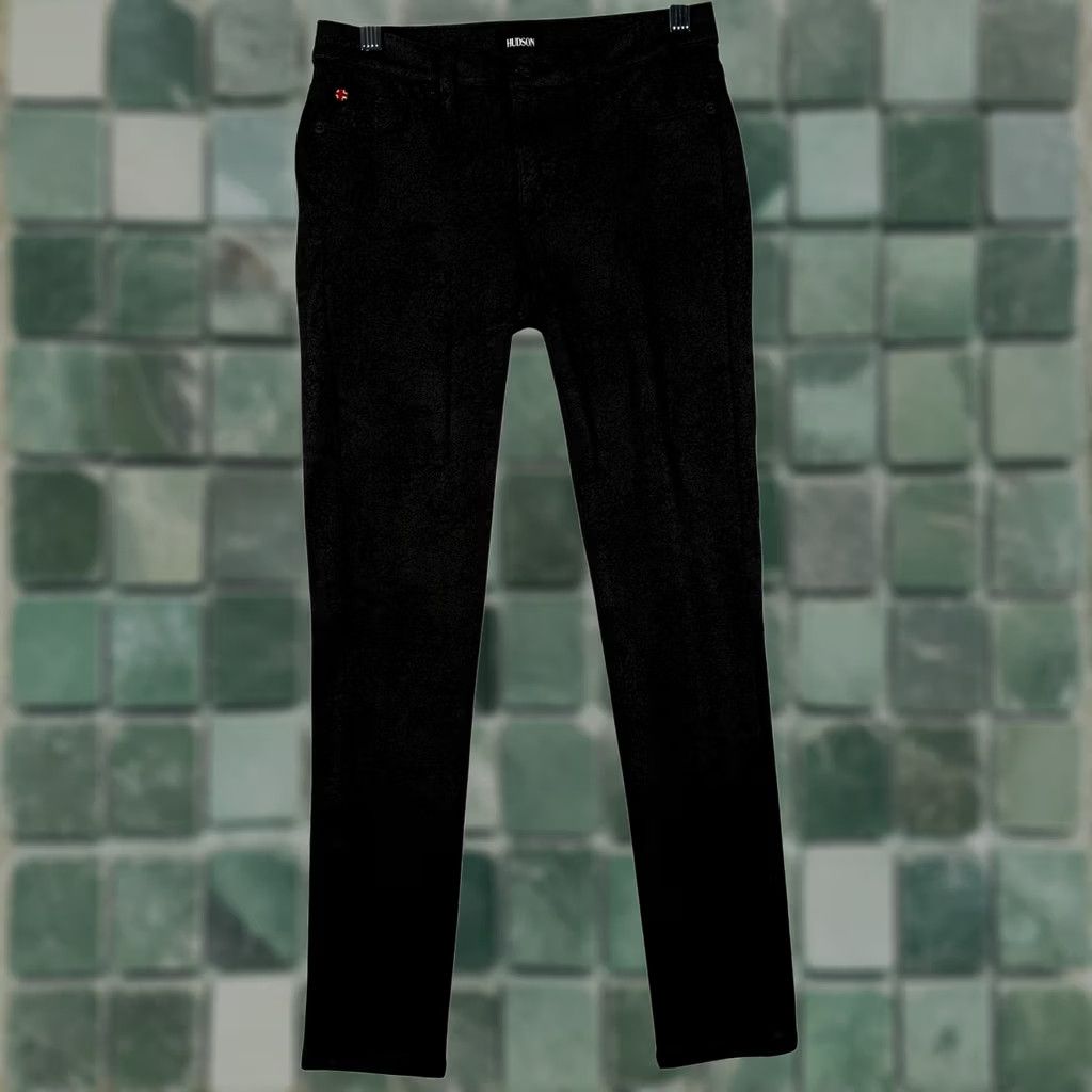 Hudson Hudson Nico Midrise Super Skinny Jeans Black Tonal Floral Damask Textured Goth Brocade Size 42" / US 20 - 1 Thumbnail