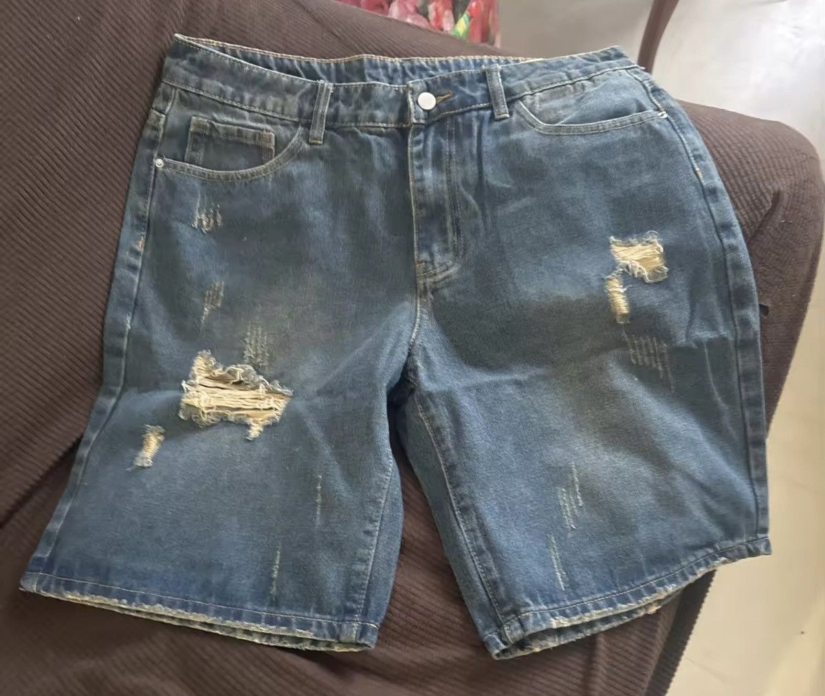 Jean Ripped Baggy Stretchy Denim Shorts Size US 35 - 5 Thumbnail