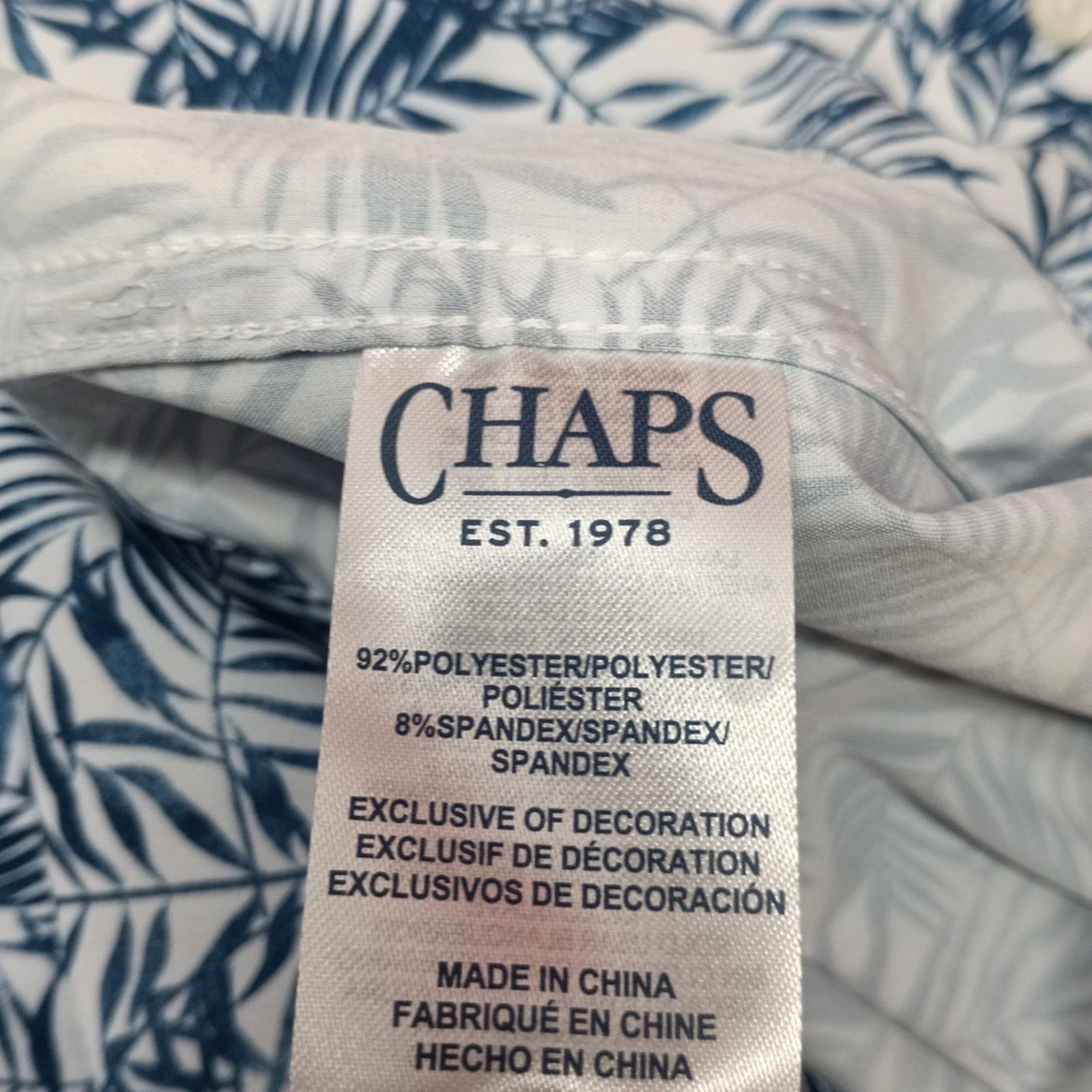Chaps Chaps Woven Shirt Men's Size L Blue Floral Stretch UPF 50 Size US L / EU 52-54 / 3 - 7 Thumbnail