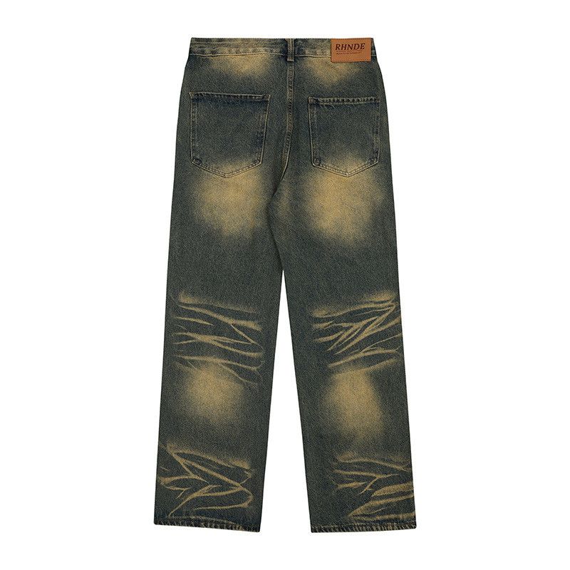 Vintage Retro washed men's loose distressed multi-pocket cargo jeans Size US 32 / EU 48 - 2 Thumbnail