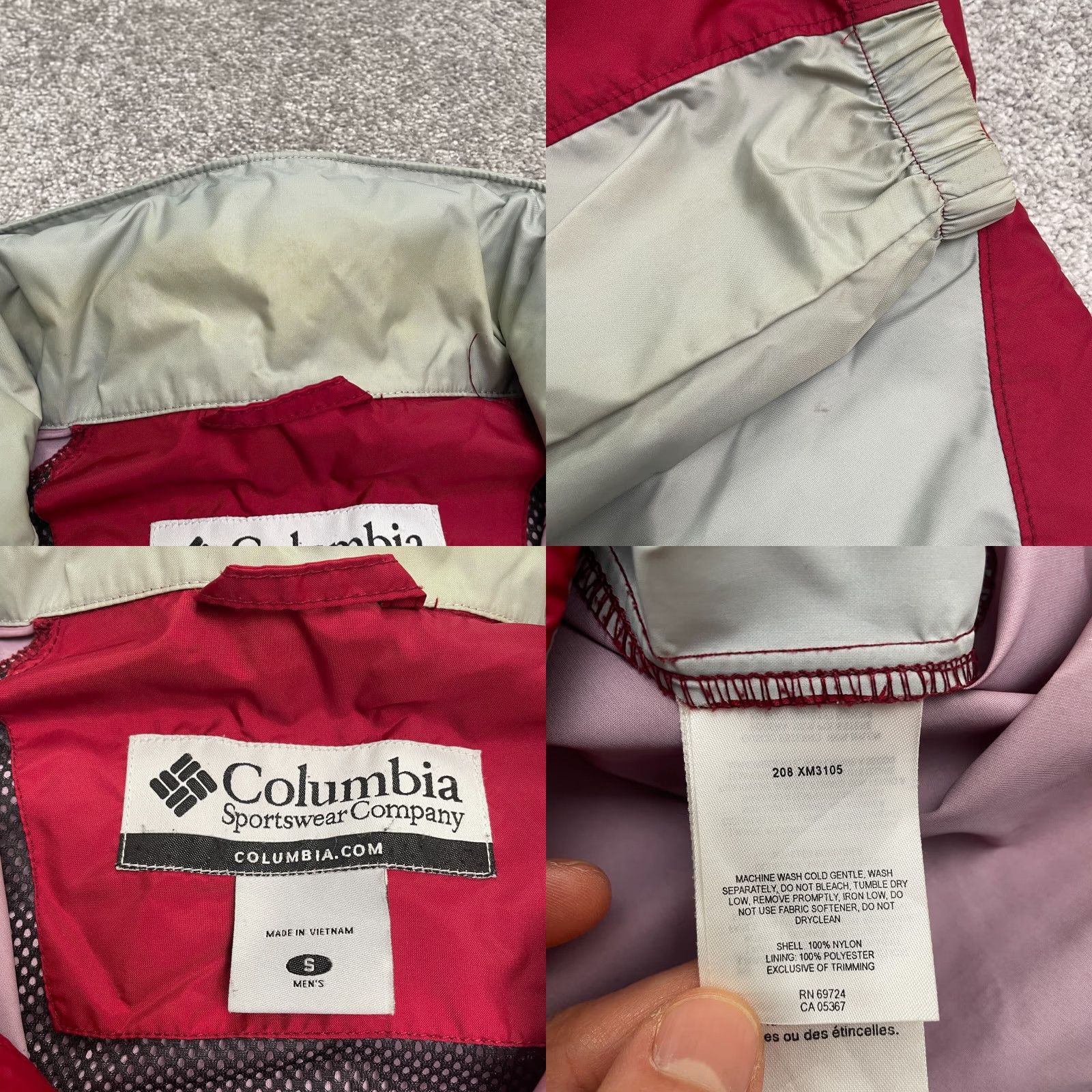 Vintage Columbia Windbreaker Jacket Men Small Red Gray Alabama University Hooded Tuckable Hood Zip Pockets All Seasons Lightweight Soft Shell Size US S / EU 44-46 / 1 - 9 Thumbnail