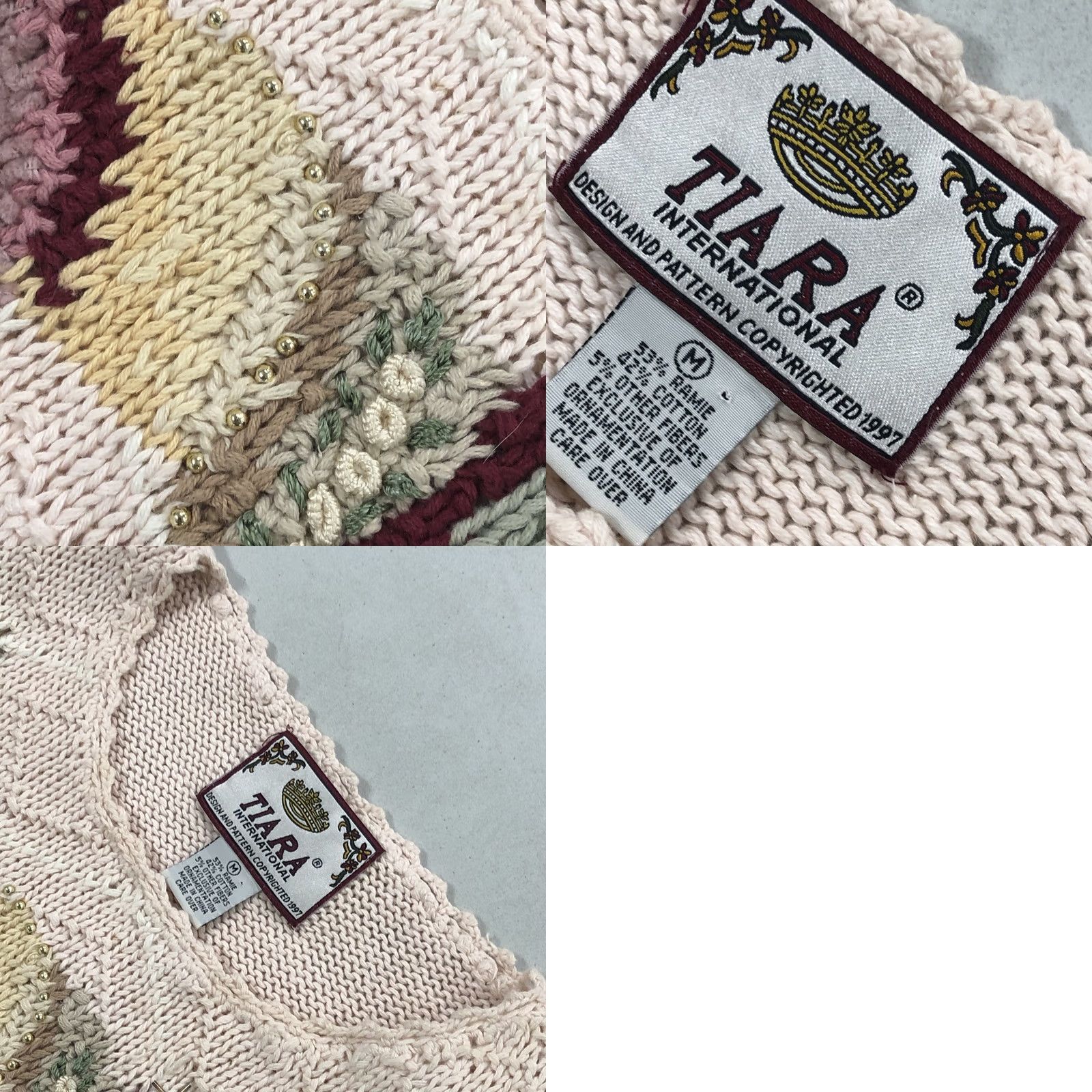 Vintage VINTAGE Tiara Sweater Pink 90s Floral Embroidered Pearls Shoulder Pads Long Sleeve Round Neck Womens Medium Size M / US 6-8 / IT 42-44 - 8 Thumbnail
