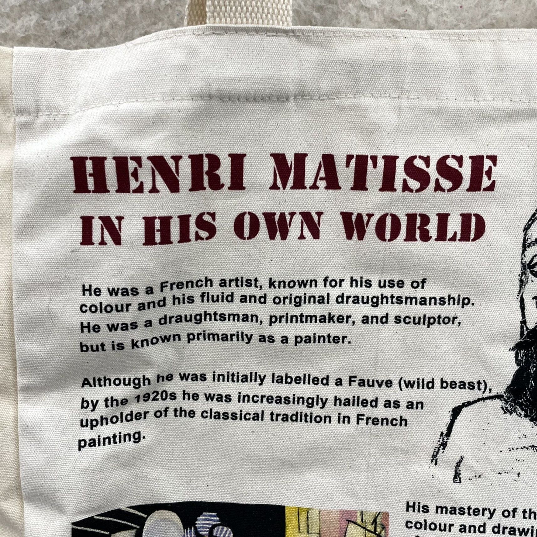 Vintage Henri Matisse Art Print Canvas Tote Bag Grandma Cottagecore French Parisian Size ONE SIZE - 4 Thumbnail