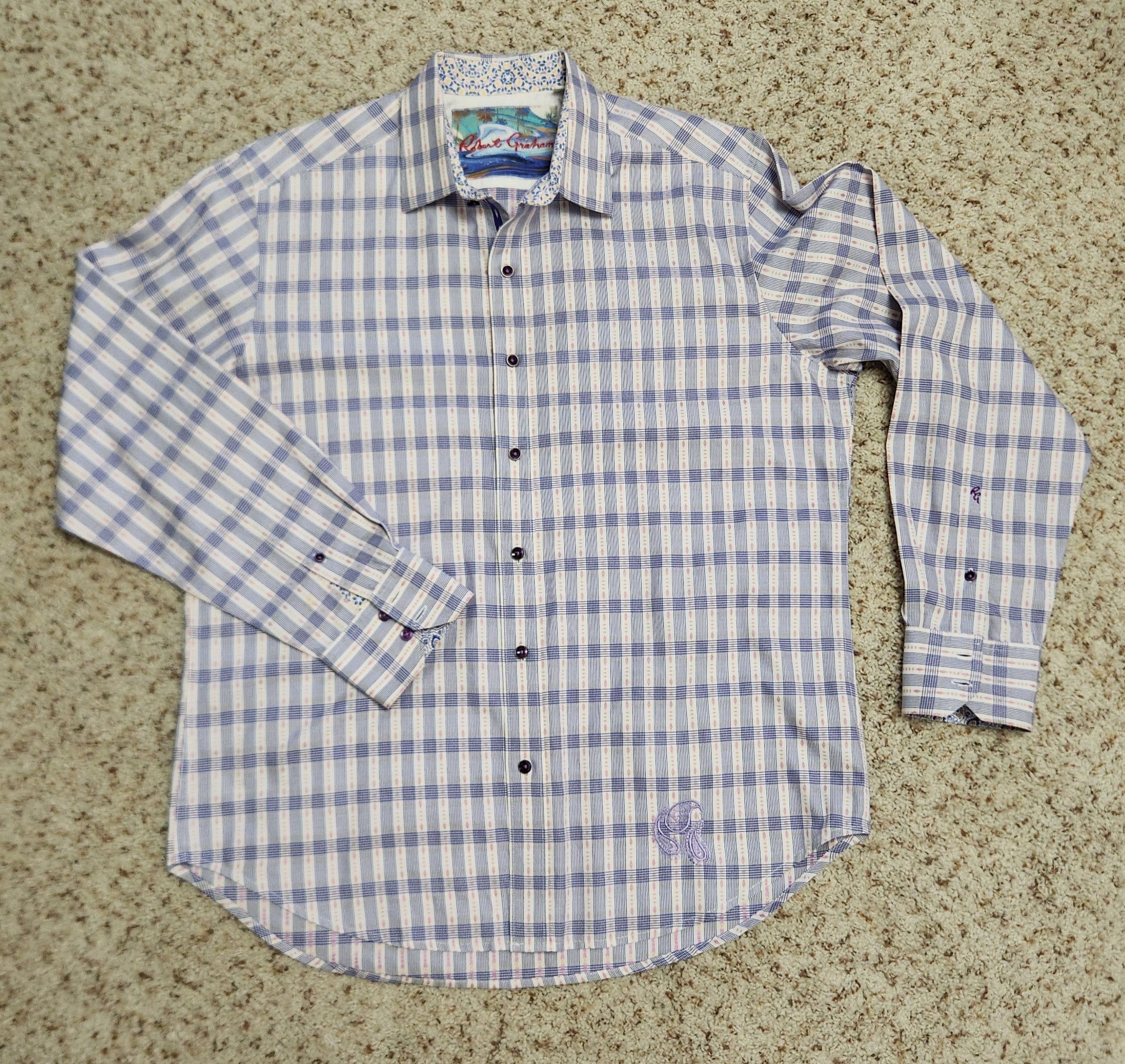 Robert Graham Robert Graham shirt L men's purple plaid cotton Size US L / EU 52-54 / 3 - 9 Thumbnail