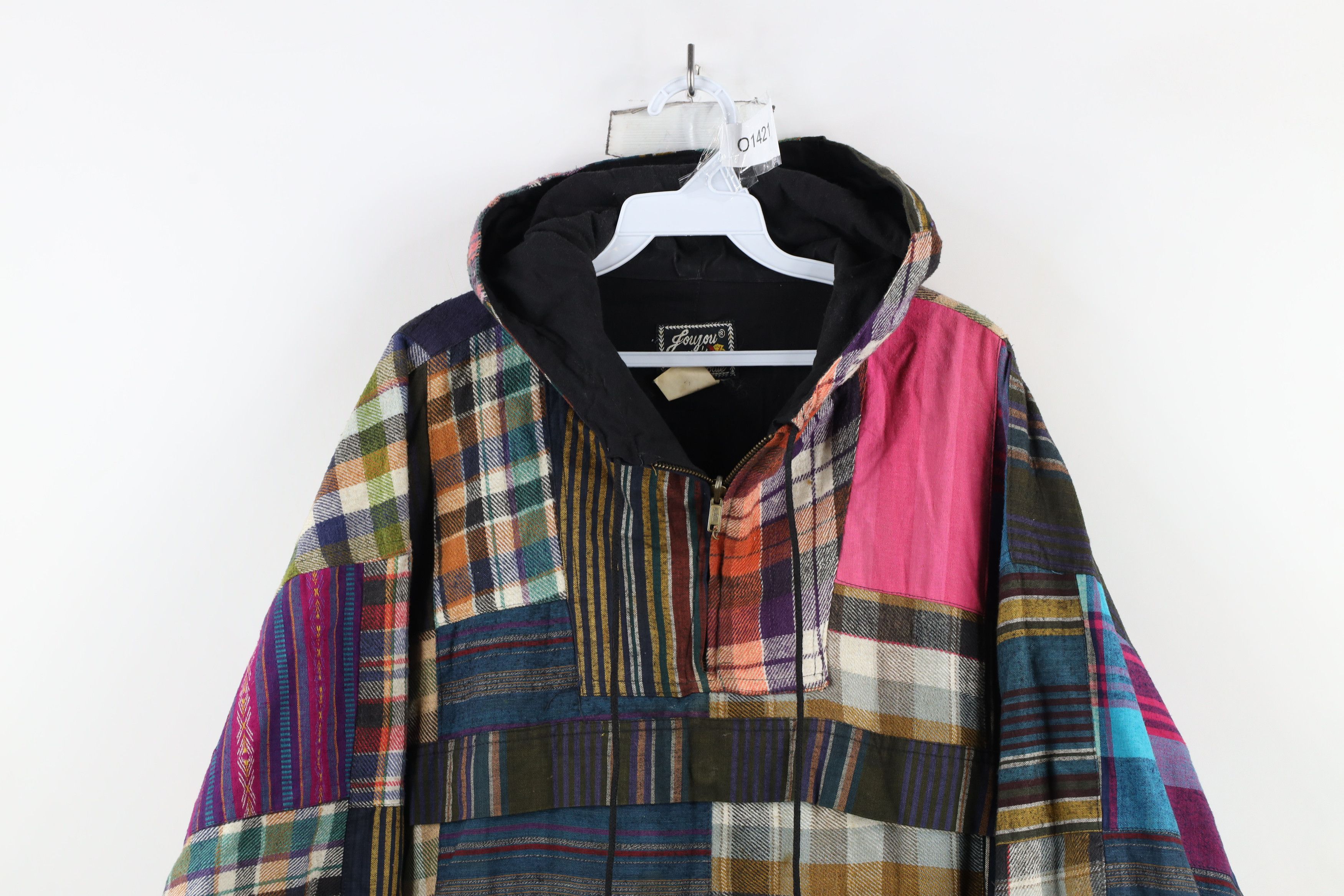 Vintage Vintage 90s Streetwear Quilt Patchwork Hooded Anorak Jacket Size ONE SIZE - 2 Thumbnail