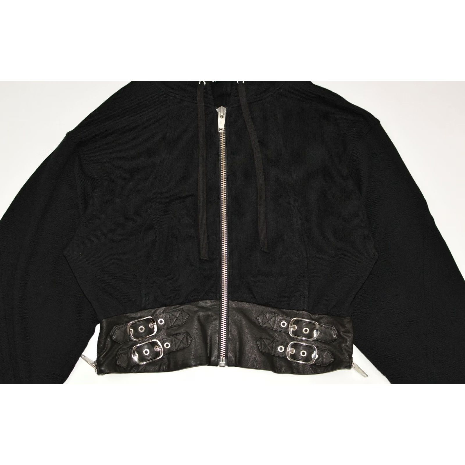 The Kooples VINTAGE The Kooples Sport Black Hoodie With Leather Bands FSWE18055S Women XS? No, size 2. Size XS / US 0-2 / IT 36-38 - 4 Thumbnail