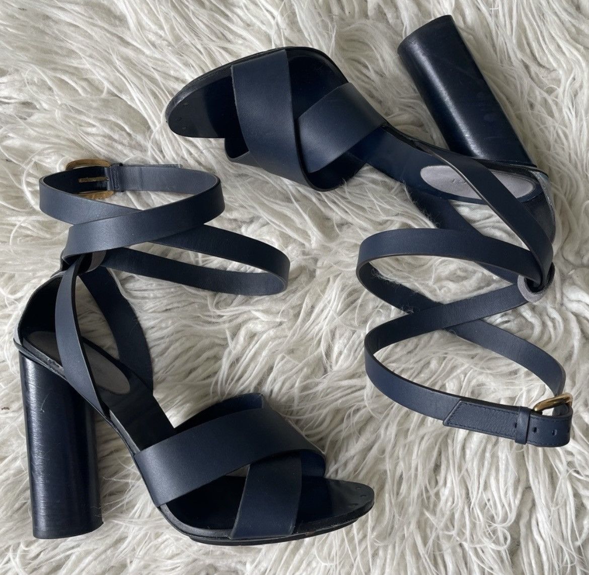 Gucci GUCCI Leather Suede Candy Blue Crossover Strap Sandals Size US 8 / IT 38 - 1 Thumbnail