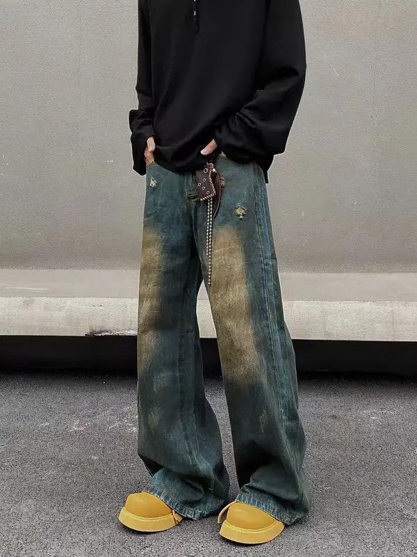 VIBE Vintage street Y2K dirty dyed ripped baggy jeans Size US 34 / EU 50 - 5 Thumbnail