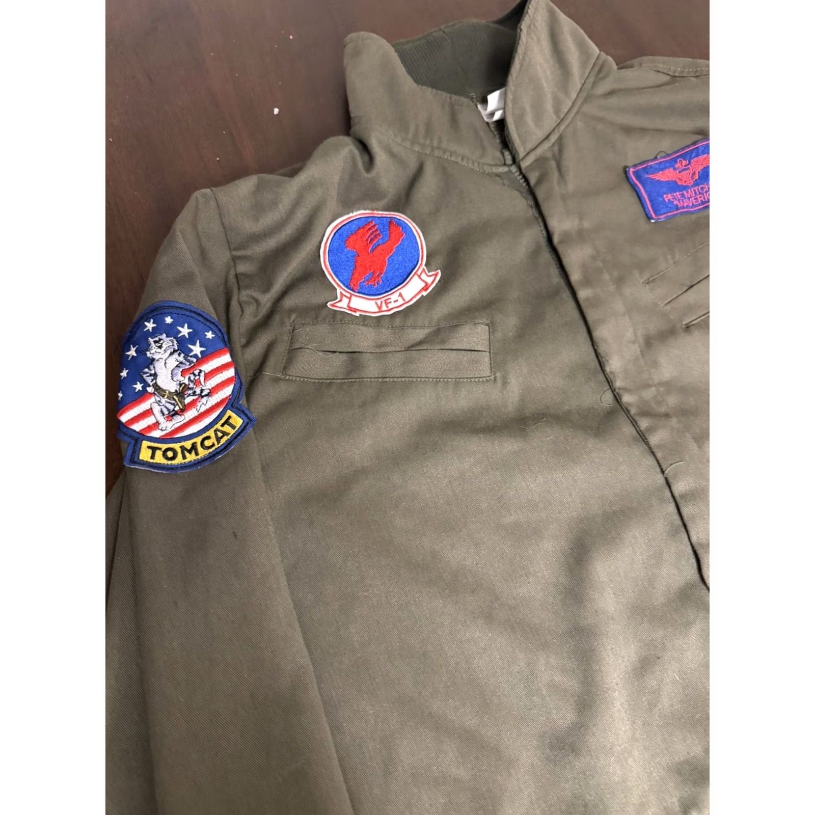 Vintage Top Gun Flight Suit Costume Adult Size L/XL Maverick Green halloween Size 42R - 2 Thumbnail