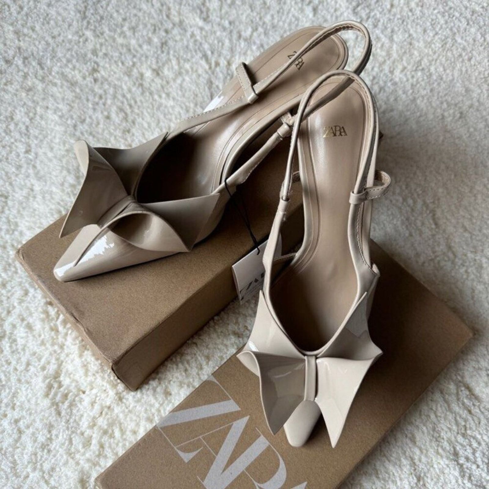 Zara ZARA Faux Patent Leather Slingbacks Size US 7.5 / IT 37.5 - 5 Thumbnail
