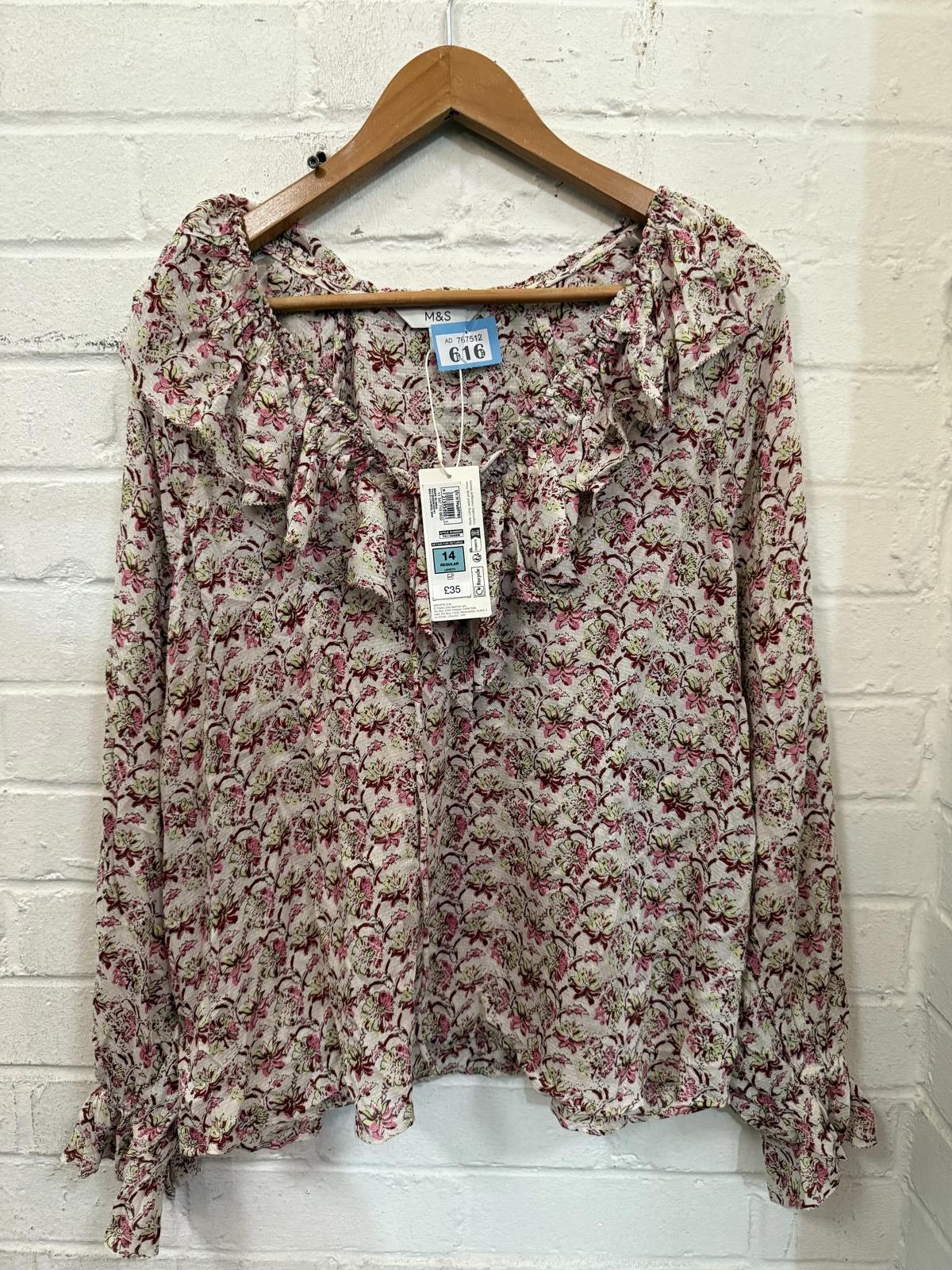 M.E. Sport M&S Floral Long Sleeve Blouse Size 14 Regular Size XL / US 12-14 / IT 48-50 - 1 Thumbnail