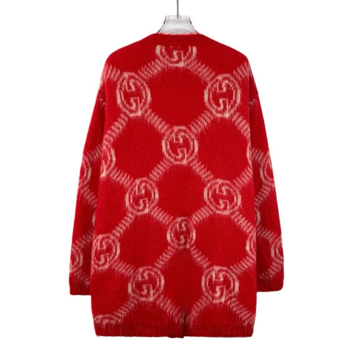 Gucci Gucci red logo all over print mohair knit jacket Size L / US 10 / IT 46 - 2 Thumbnail
