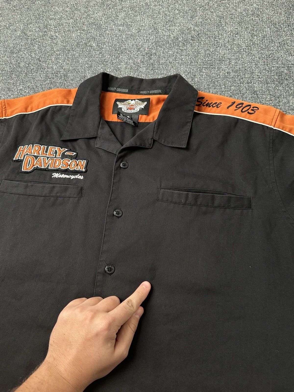 Harley Davidson Mens Harley-Davidson Black Orange Button Up, Size XL Size US XL / EU 56 / 4 - 6 Thumbnail