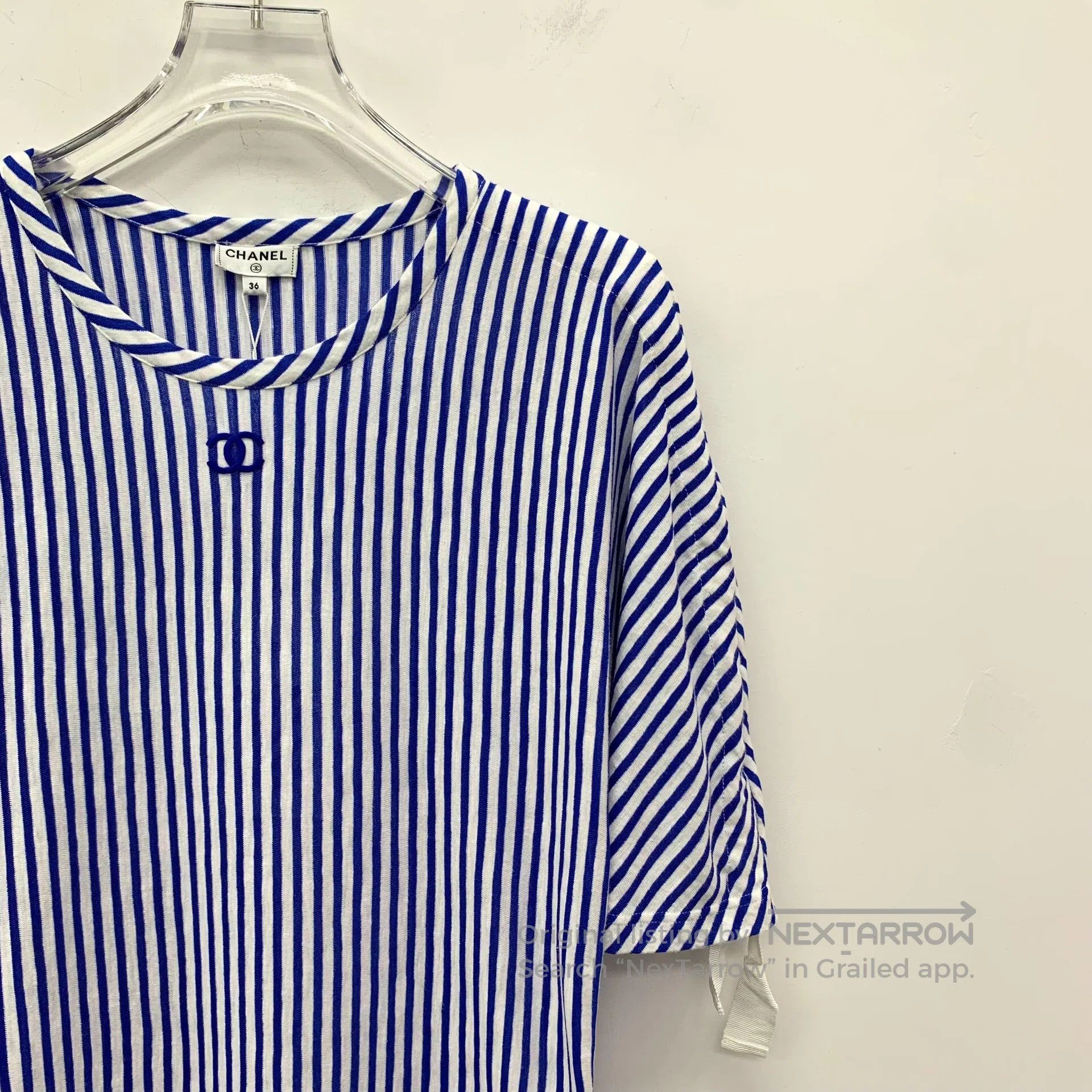 Chanel Chanel Blue Striped Cotton Crew Neck Short Sleeve Dress| Size XS / US 0-2 / IT 36-38 - 3 Thumbnail