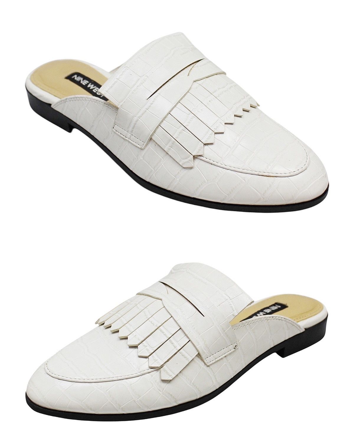 Designer 2010S NINE WEST WHITE CROCO FRINGE MULES Size US 5 / IT 35 - 4 Thumbnail