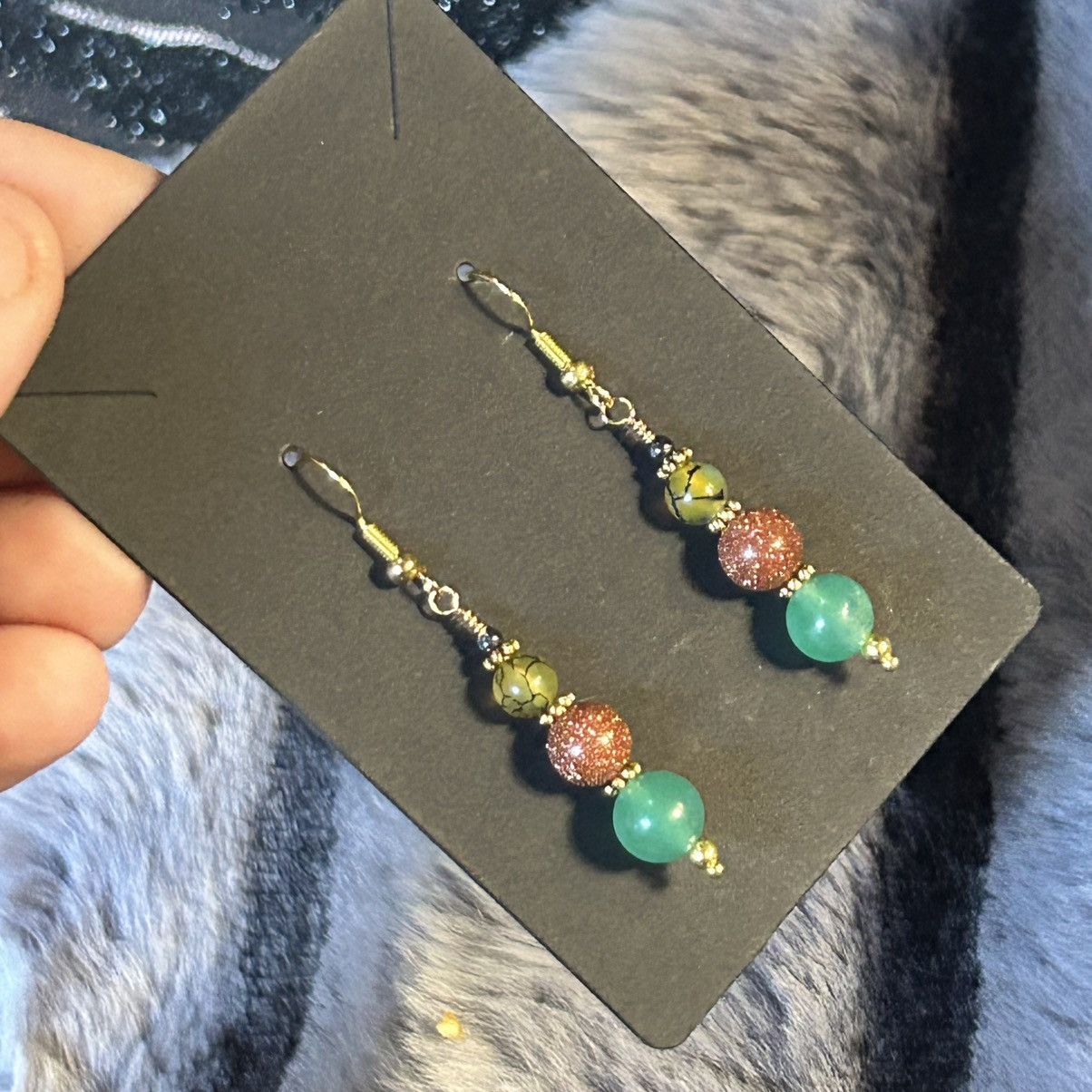 Handmade Handcrafted elegant chalcedony dragon vein earrings Size ONE SIZE - 1 Thumbnail