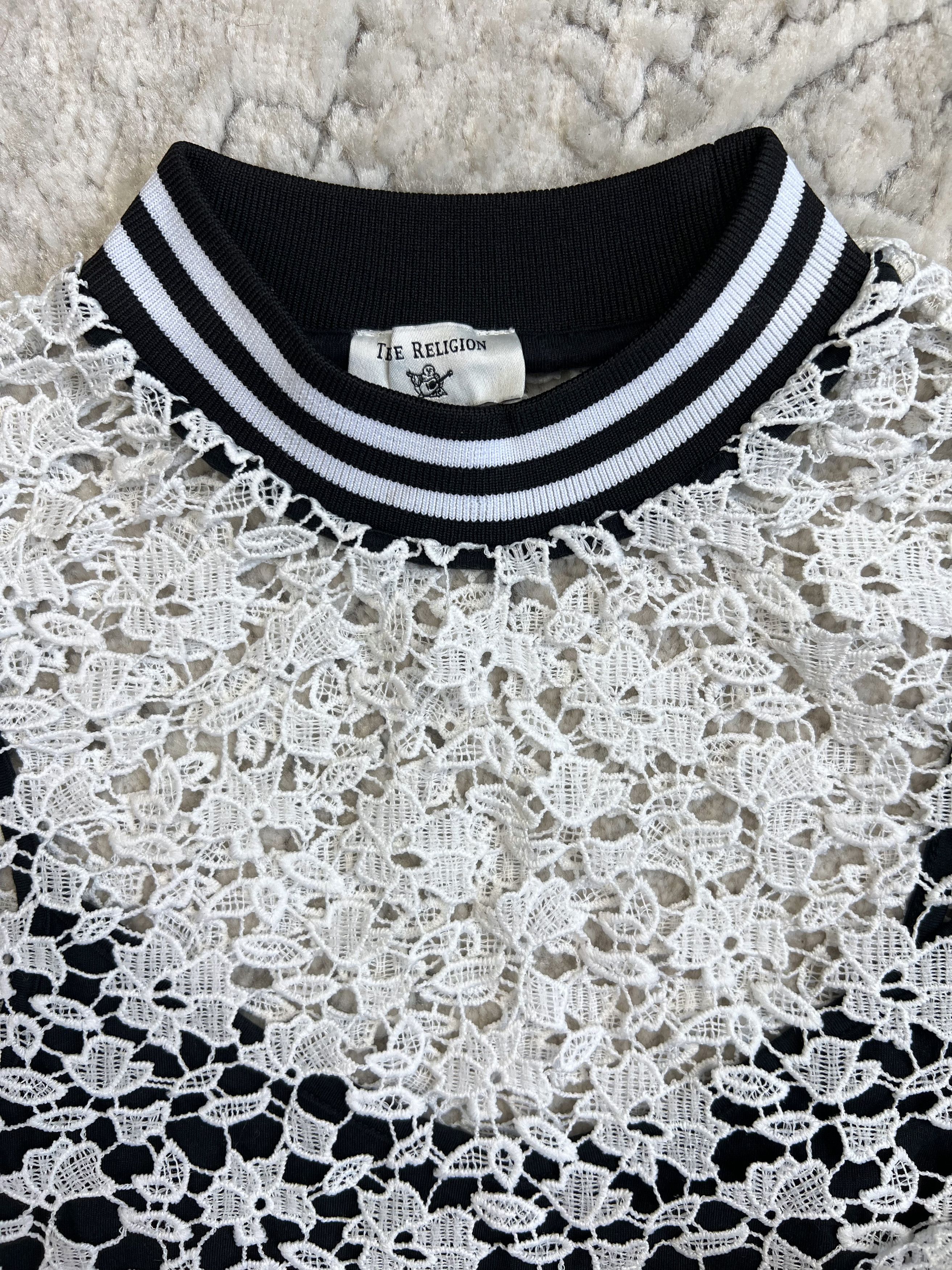True Religion True Religion XS Lace Mesh Tank Top Black White High Neck Size XS / US 0-2 / IT 36-38 - 2 Thumbnail