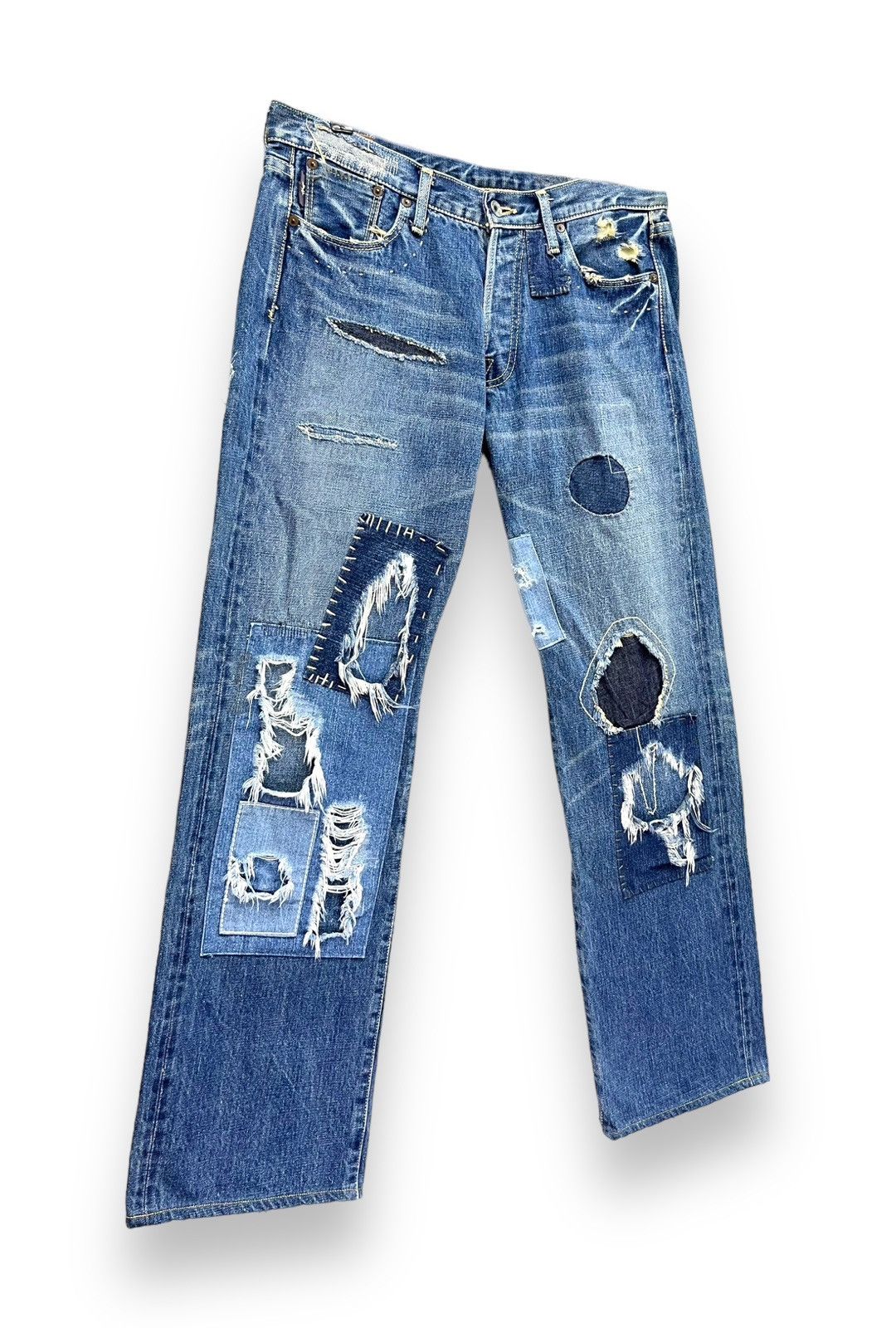 Japanese Brand 🔥Grunge Patchwork Distressed Original Selvedge Denim Japan Size US 32 / EU 48 - 4 Thumbnail