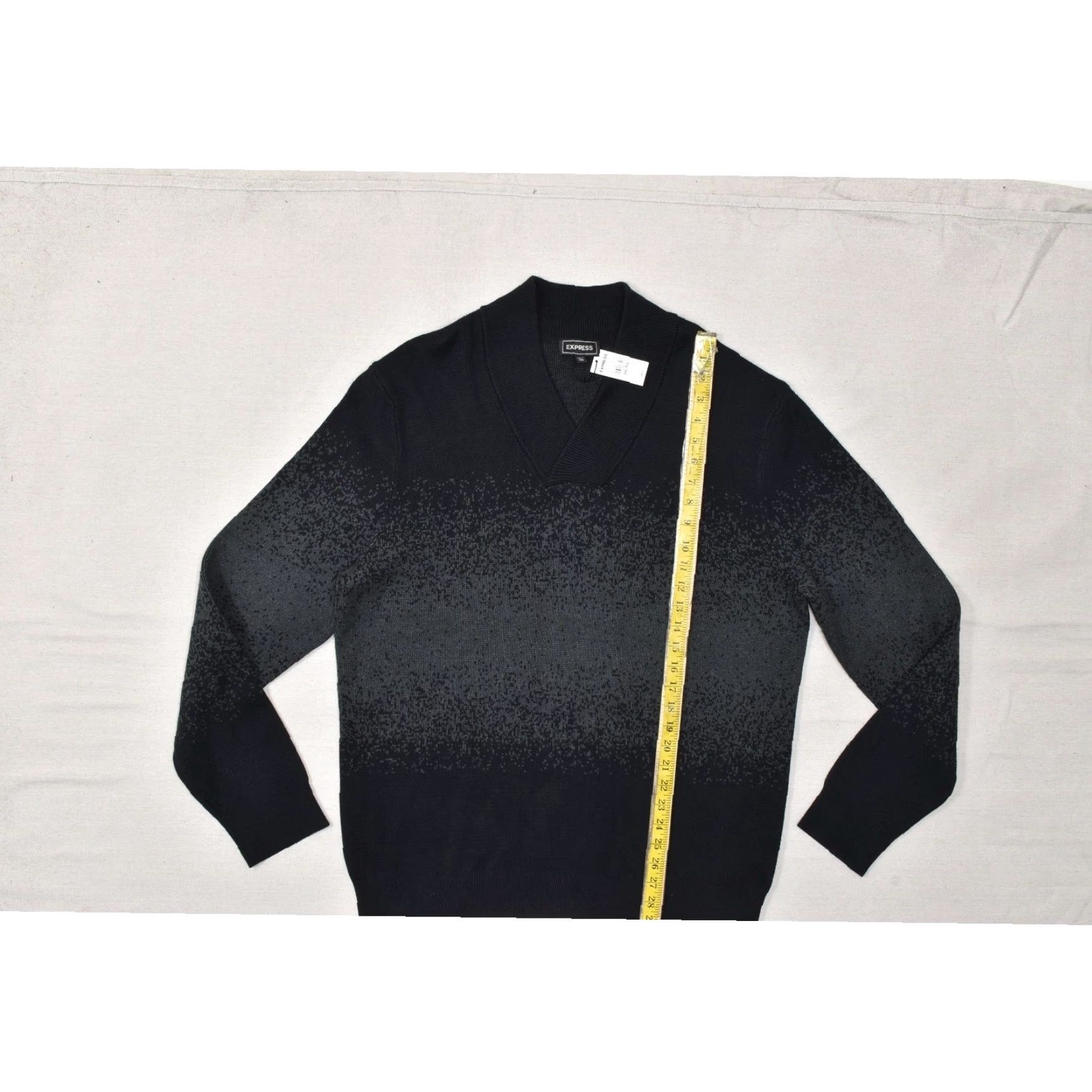Express Express Sweater Men XXL Black Gray Ombre Shawl Neck 100% Cotton NWT Size US XXL / EU 58 / 5 - 3 Thumbnail