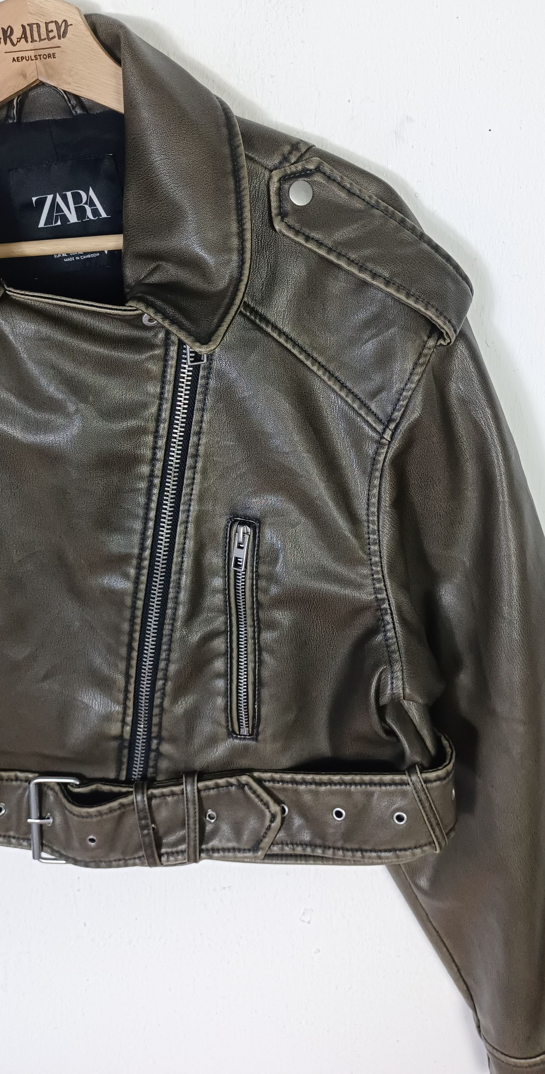 Le Grande Bleu (L.G.B.) ZARA Cropped Leather Jacket Size M / US 6-8 / IT 42-44 - 5 Thumbnail
