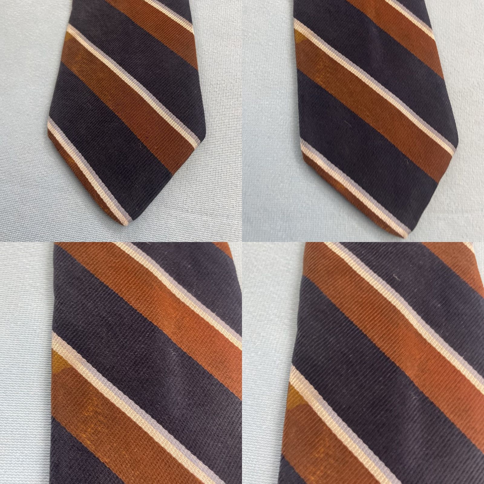 Vintage VINTAGE Pauline Trigère Silk Repp Tie Striped Navy Brown White 60" 3.2" Tie Mens 70s Designer Capstone Capsule Neckwear Size ONE SIZE - 9 Thumbnail