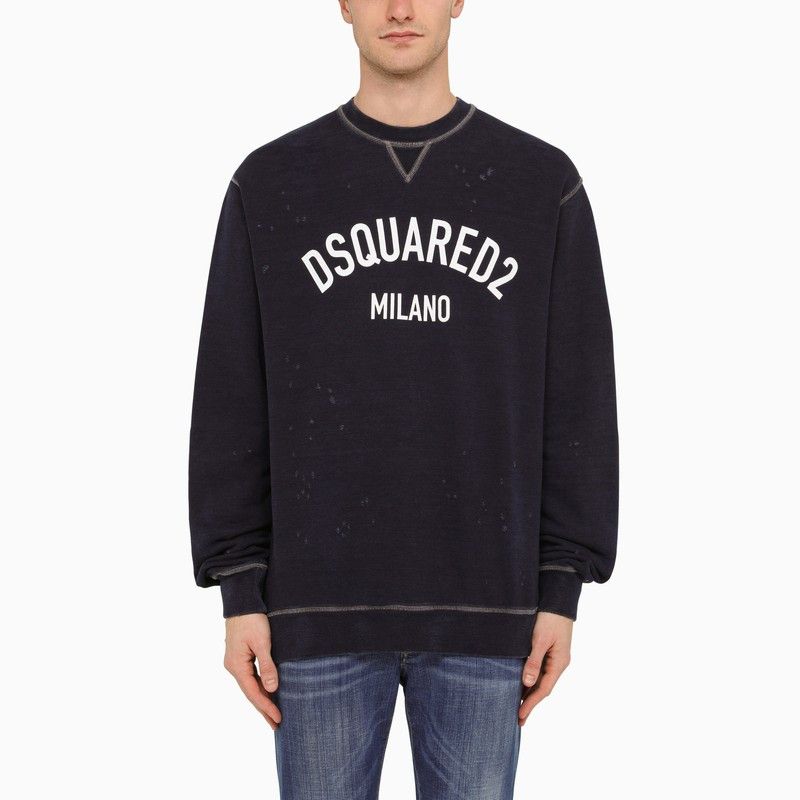 image of Dsquared2 Navy Blue Crewneck Sweatshirt With Logo, Men's (Size Large)