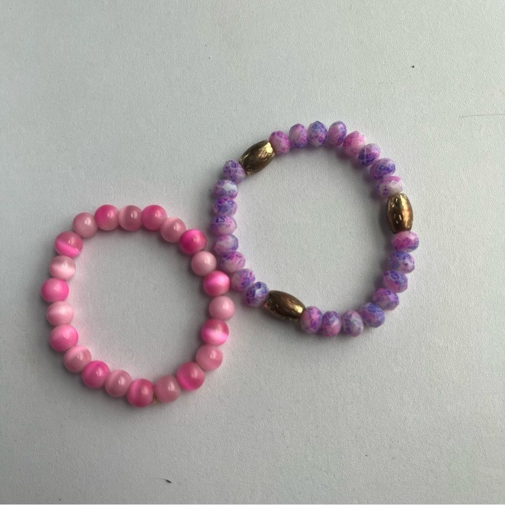 Designer Healing Crystal Tie Dye Glass Beaded Bracelets Pink Purple Size ONE SIZE - 2 Thumbnail