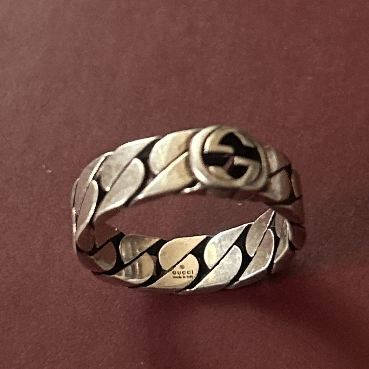 Gucci Gucci Wide Ring w Interlocking G Sterling Silver Chain AG925 Size ONE SIZE - 5 Thumbnail