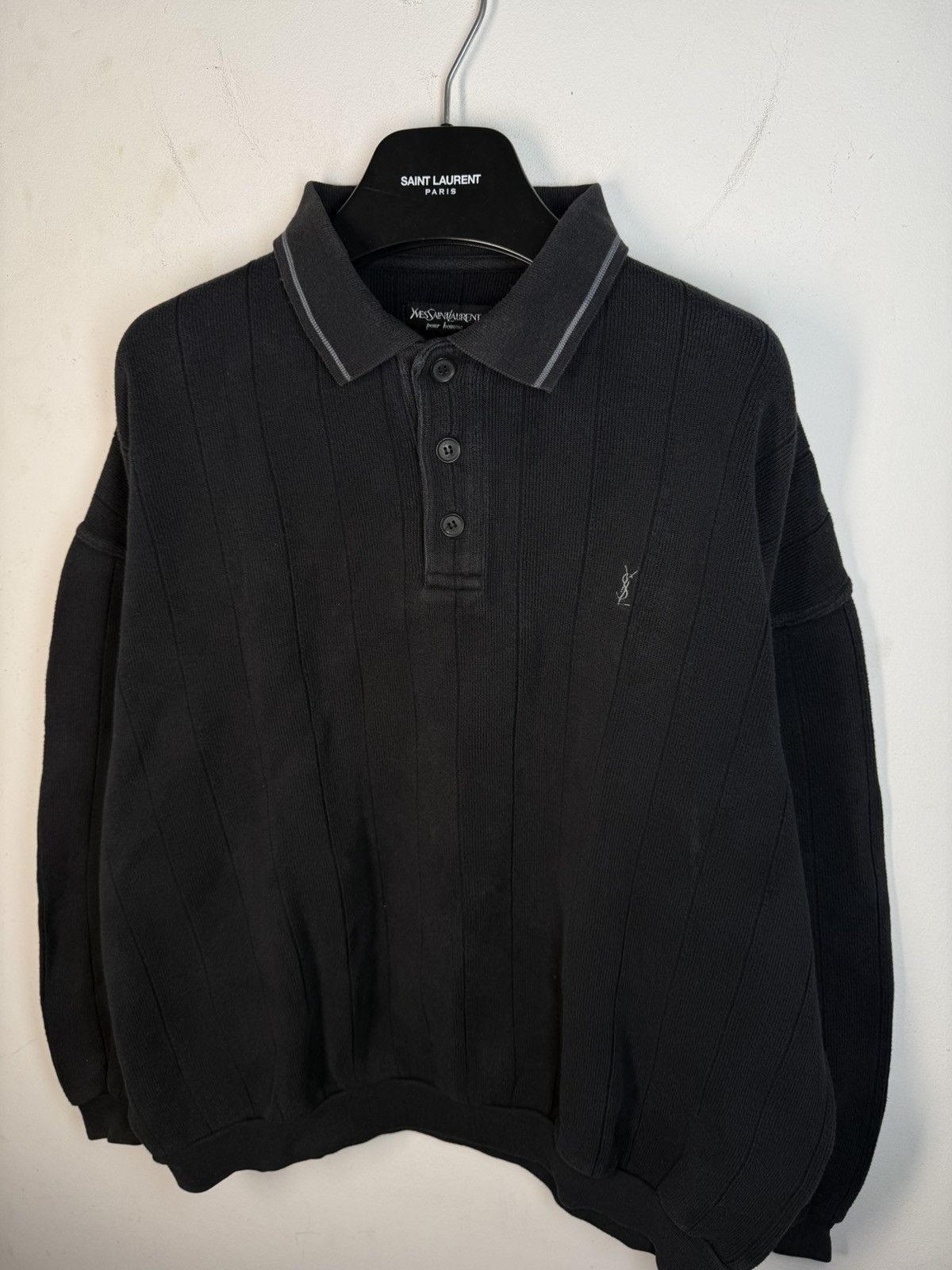 Yves Saint Laurent 90s YSL Sweatshirt Black Sweater Vintage Quarter Zip Up Size US XL / EU 56 / 4 - 4 Thumbnail