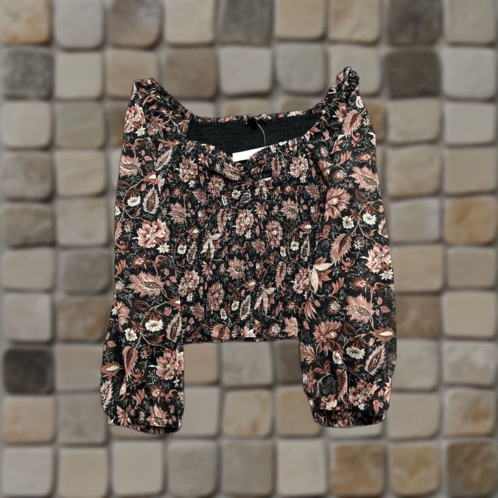 Madewell Madewell Blouse Shirt Cropped Long Sleeve Puff Sleeve Multicolor Floral Checkered Cropped Top Women L Size L / US 10 / IT 46 - 1 Thumbnail