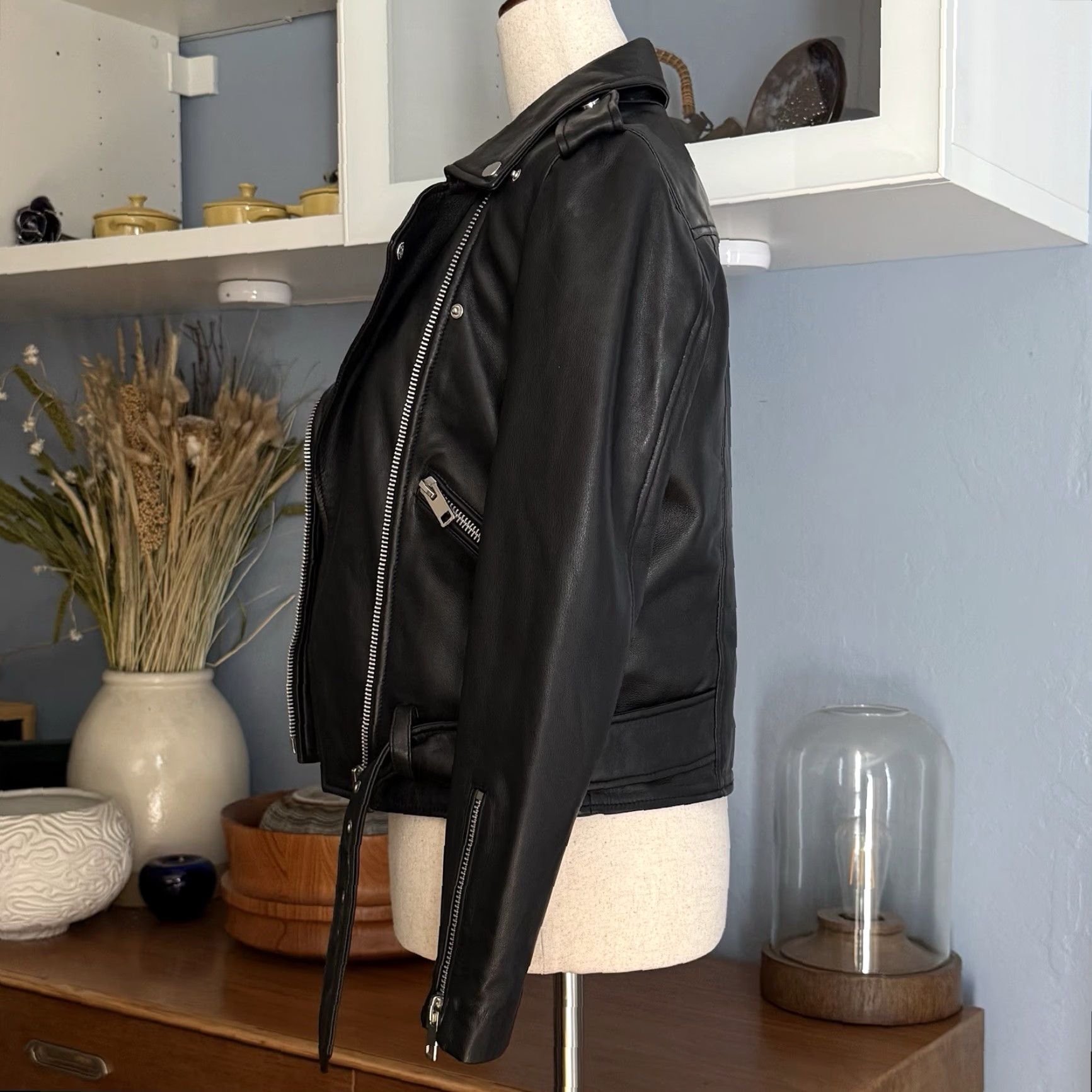 Vintage Walter Baker Leather Moto Jacket Womens XS Black Biker Zip Buckle Size XS / US 0-2 / IT 36-38 - 5 Thumbnail