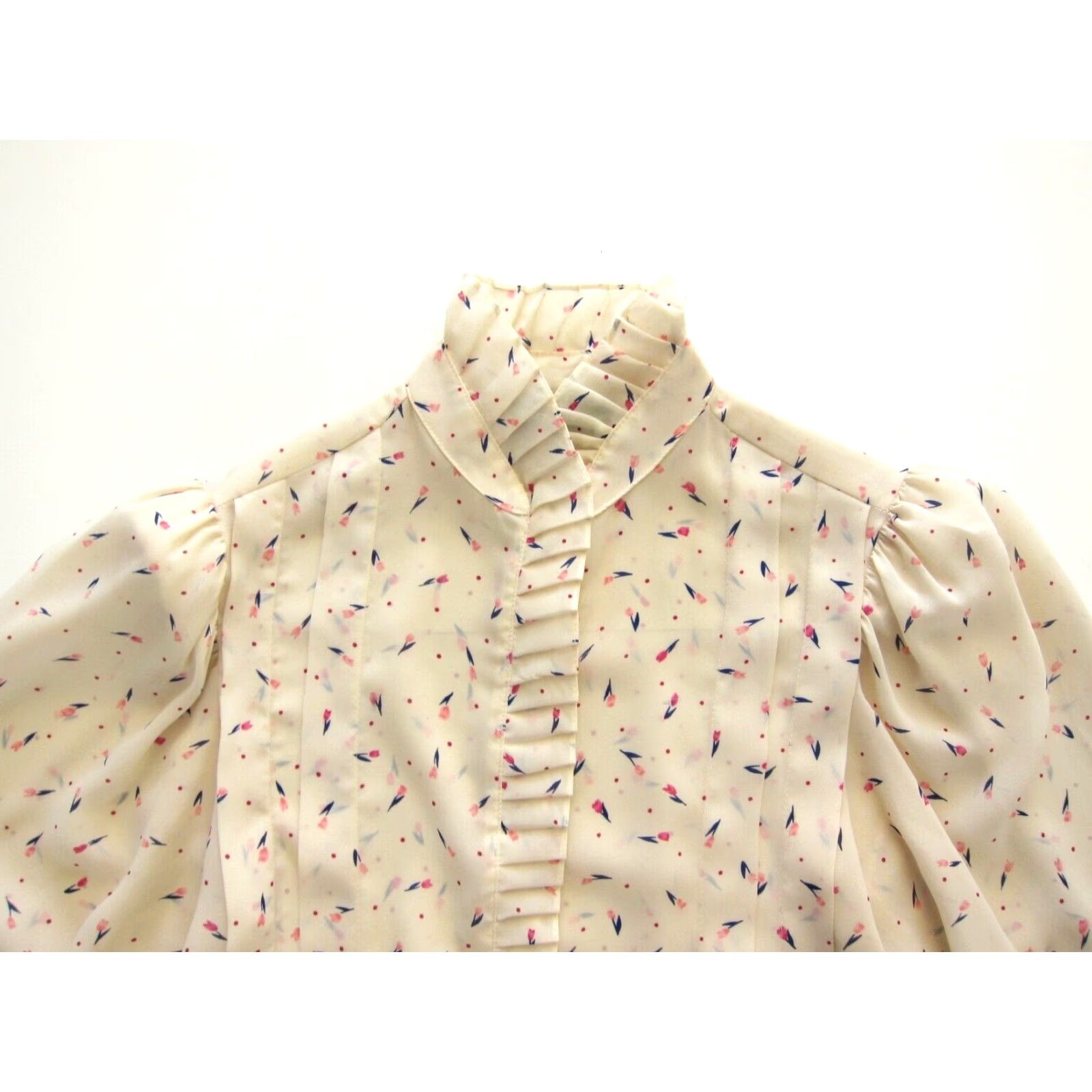 Vintage Vtg Dabney Paris New York Ivory Pink Tulip Flower 3/4 Sleeve Sheer Blouse S-M Size S / US 4 / IT 40 - 3 Thumbnail