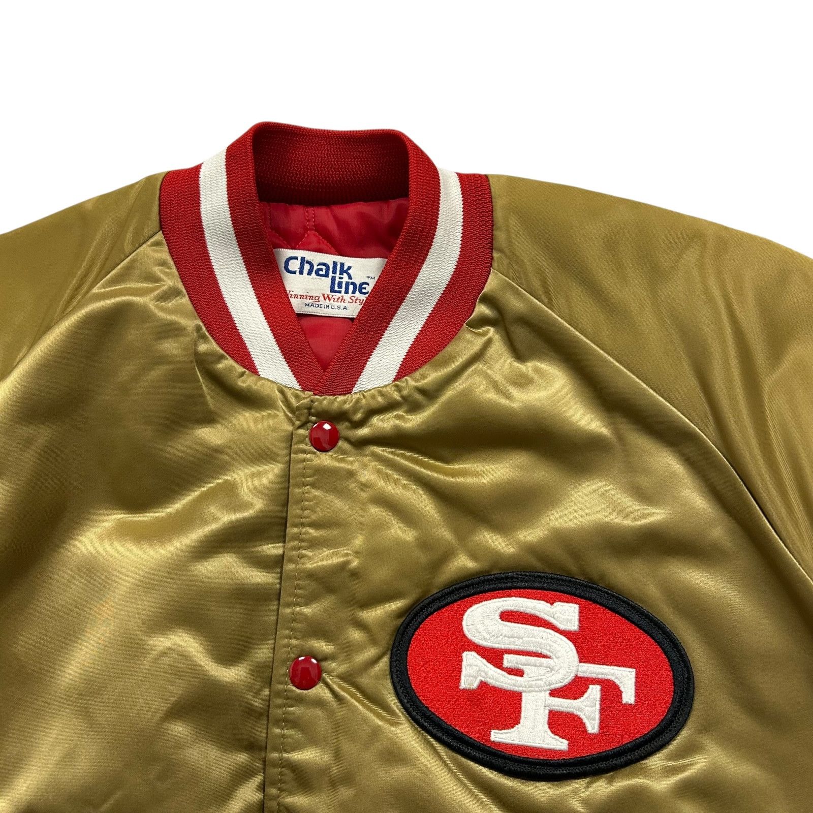 NFL VTG 90s SF 49ERS CHALK LINE SATIN JACKET SPELL OUT Size US L / EU 52-54 / 3 - 4 Thumbnail