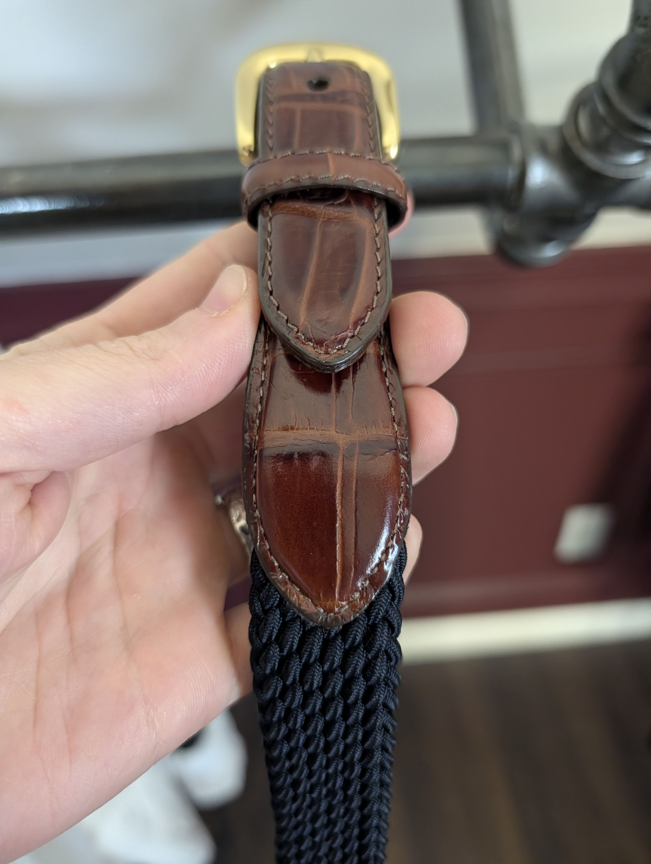 Brighton Brown Alligator Exotic Brass Buckle Woven Belt 40 Size 40 - 3 Thumbnail