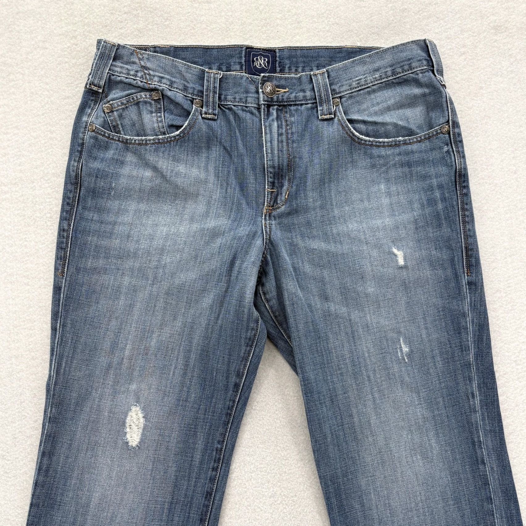 Vintage Rock & Republic Jeans Mens 38x30 Blue Distressed Straight Leg Denim Grunge Rock Shirt Size US 38 / EU 54 - 2 Thumbnail