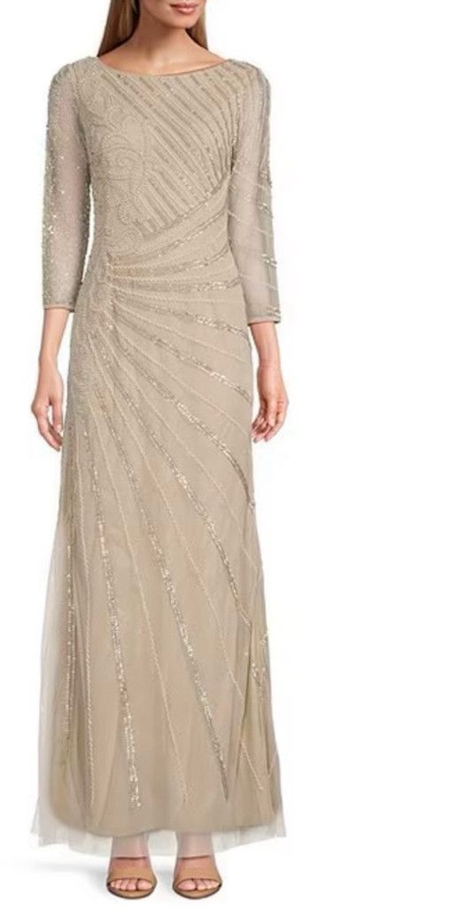 Adrianna Papell Women's Adrianna Papell Beige Beaded Long Gown Size 2 Size XS / US 0-2 / IT 36-38 - 1 Thumbnail