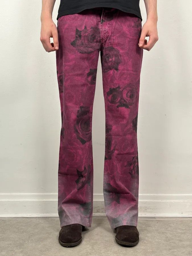 Just Cavalli 2000s Roberto Cavalli Purple Blossum Floral Pants Size 28" / US 6 / IT 42 - 2 Thumbnail